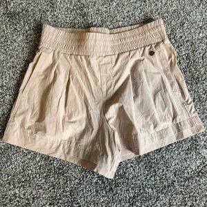 Calia High-Waist Tan Pleated Shorts
